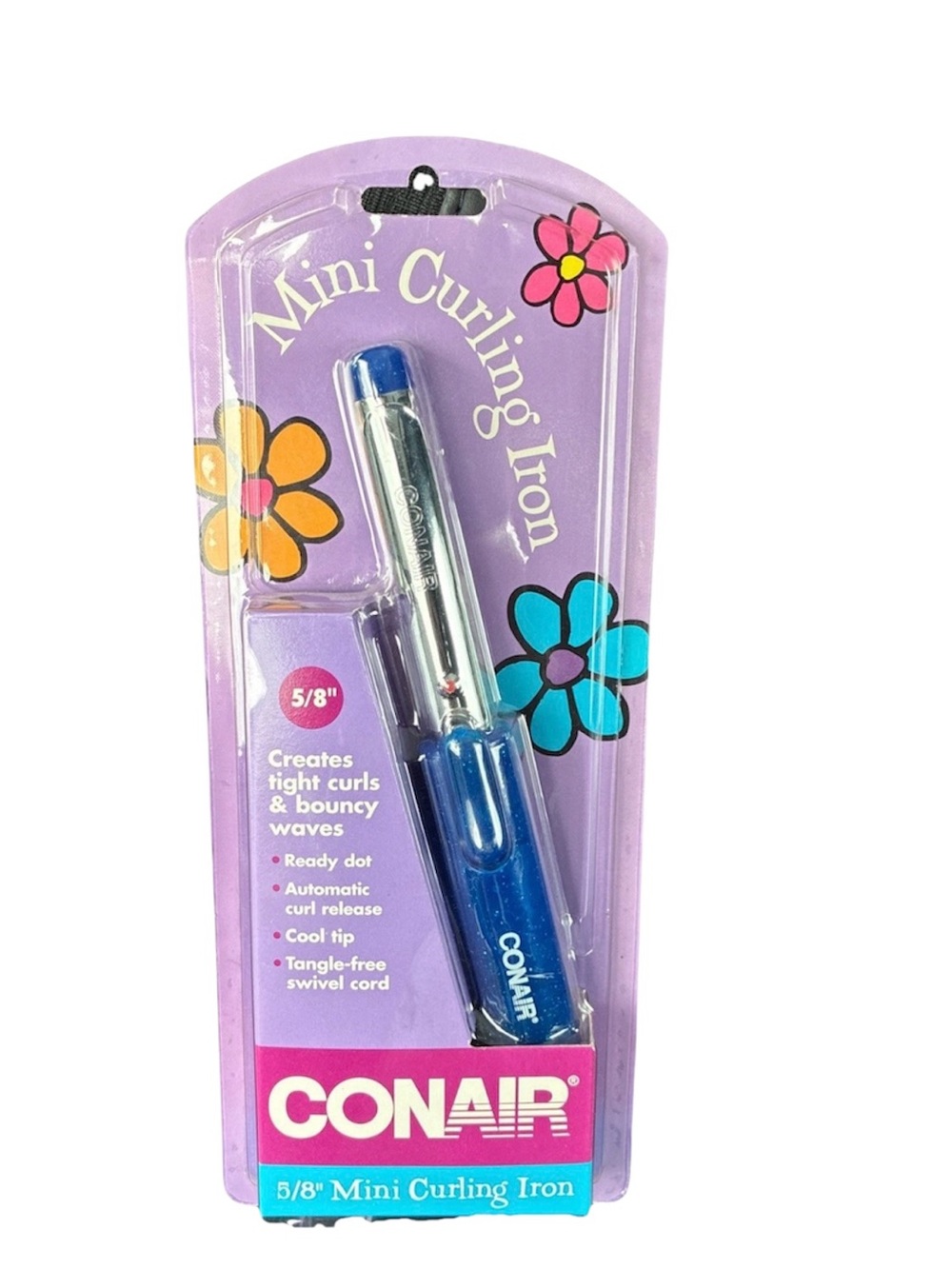Rare Y2K ConAir Sealed Mini curling iron 5/8” blue/aqua with sparkles.